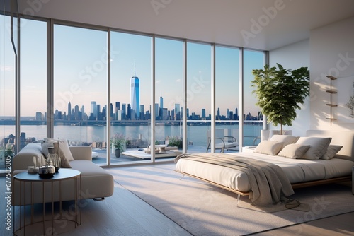 Urban Elegance  Minimalist Luxury Apartment with Panoramic Skyline View