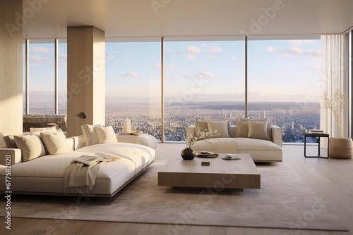 Urban Elegance  Minimalist Luxury Apartment with Panoramic Skyline View