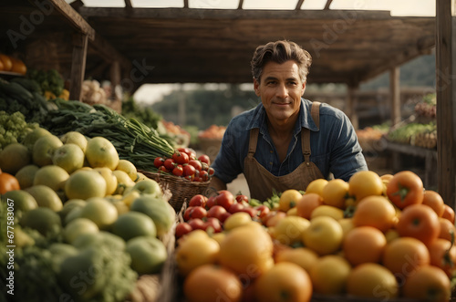 Man Selling Fruits and Vegetables on the Market