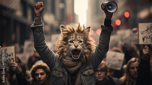 cat in the form of a person, rally, day for the protection and rights of animals, banner photo