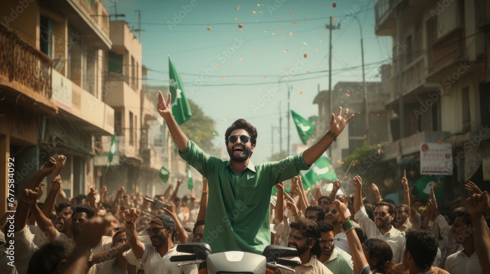 Celebrating independence day of Pakistan in the streets. Celebrating independence day of Pakistan in the streets.