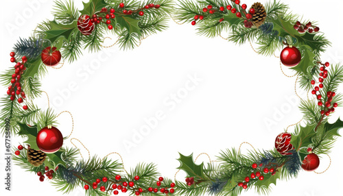 christmas frame with branches and cones generating by AI technology