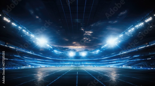 A soccer stadium made with blue lights.