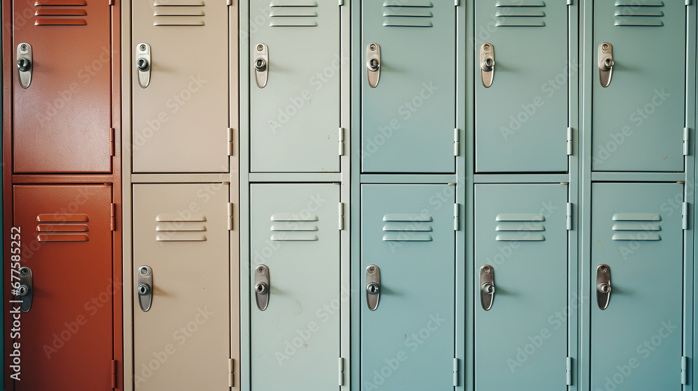 Fototapeta premium Generative AI, Row of high school lockers in the hallway, locker room