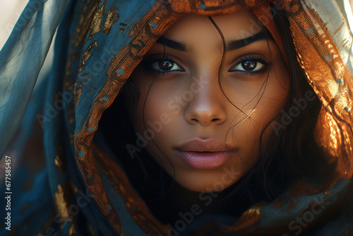 Portrait of a Beautiful woman, excellent look and Colorful veil