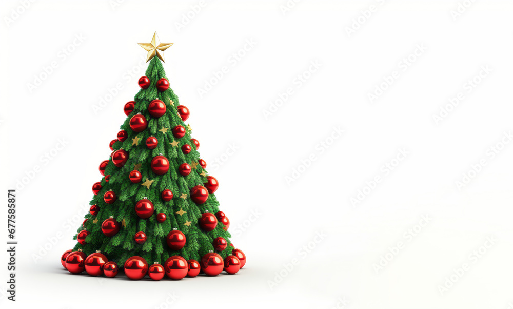 Christmas Tree with Beautiful Decorations, Surrounded by Gifts on a white Background Christmas Tree with Beautiful Decorations, Surrounded by Gifts on a white Background
