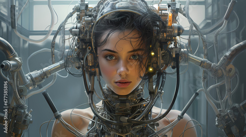 Hyperrealistic portrait of a person with futuristic cybernetic enhancements