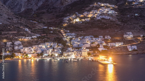 Foto Amorgos island aerial day to night timelapse from above. Greece