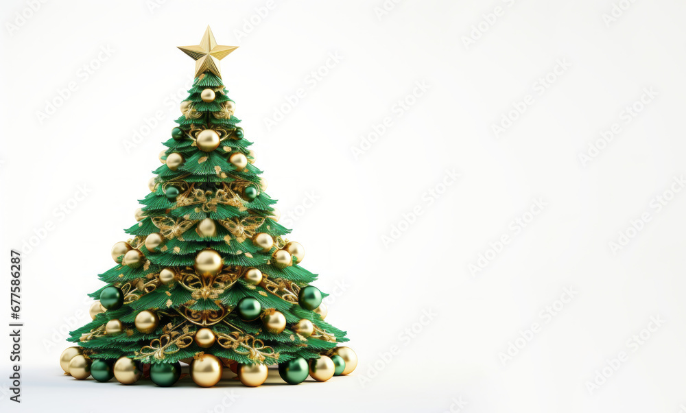 Christmas Tree with Beautiful Decorations, Surrounded by Gifts on a white Background Christmas Tree with Beautiful Decorations, Surrounded by Gifts on a white Background