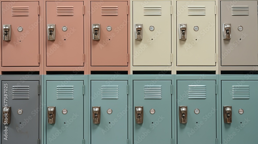 Generative AI, Row of high school lockers in the hallway, locker room..