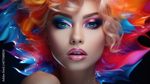 Beauty woman with bright color makeup.