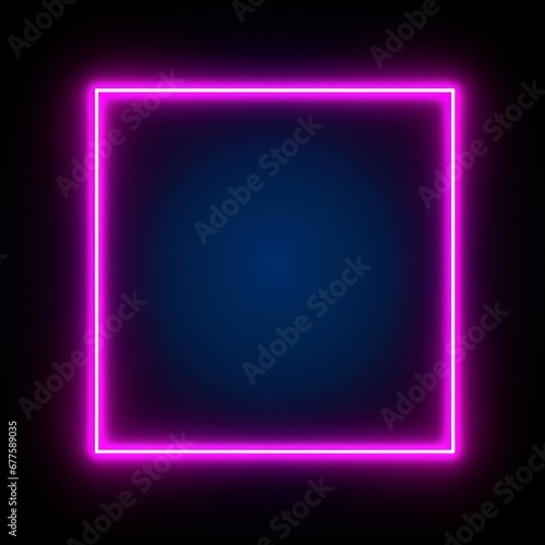 Square rectangle picture frame with two tone neon color motion graphic on isolated black background. Blue and pink light moving for overlay element. 3D illustration rendering. copy space,Generative AI