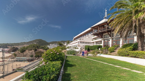 Panorama showing the coastline of the village of Sesimbra timelapse. Portugal photo