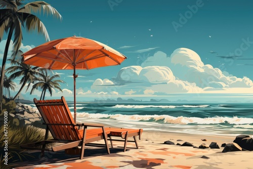 Papier peint Beach umbrella and Sun lounger