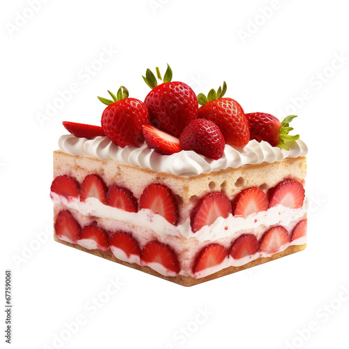 Delicious strawberry cake with fresh strawberries isolated on transparent background