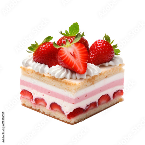 Delicious strawberry cake with fresh strawberries isolated on transparent background
