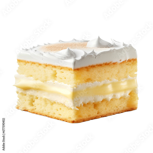 Delicious vanilla cake slice isolated on transparent background