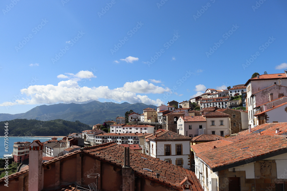 Landscape of the coastal town of Lastres in Asturias (Spain)
