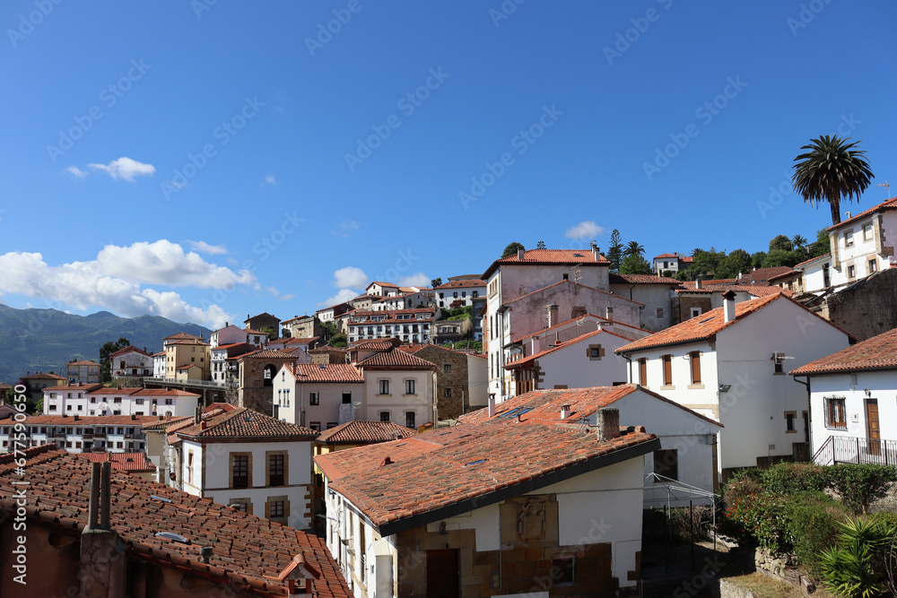 Landscape of the coastal town of Lastres in Asturias (Spain)