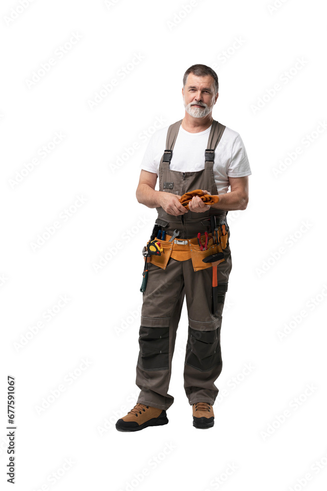 portrait of mature happy handyman isolated on transparent background portrait of mature happy handyman isolated on transparent background