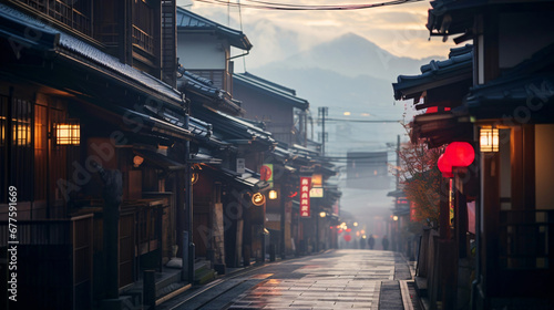 日本的な古都の風景、歴史的な町と道