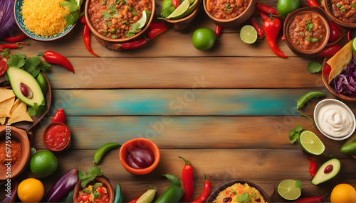 Mexican food mix copyspace frame colorful background Mexico photo
