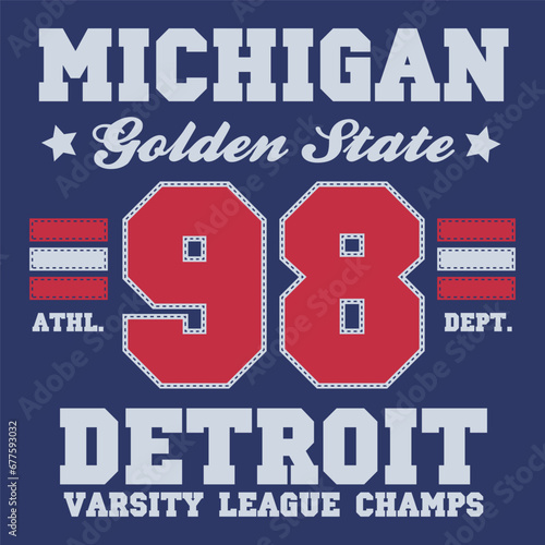 Detroit, Michigan design for t-shirt. Varsity tee shirt print. Typography graphics for sportswear and apparel