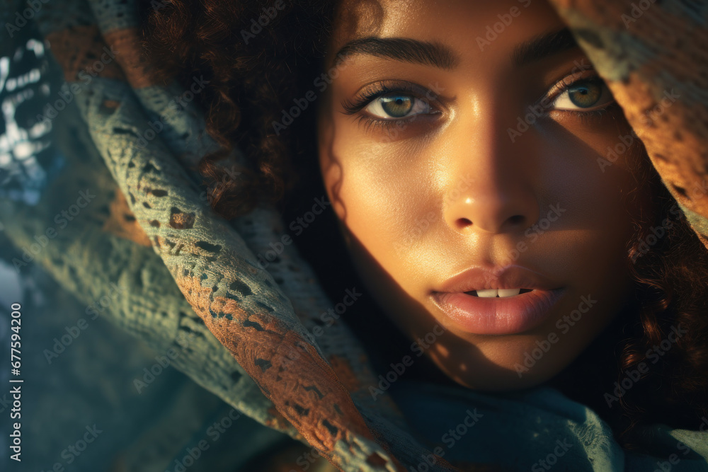 Portrait of a Beautiful woman, excellent look and Colorful veil Portrait of a Beautiful woman, excellent look and Colorful veil