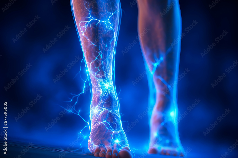 Close-up of leg with varicose veins disease. Glowing image Close-up of leg with varicose veins disease. Glowing image