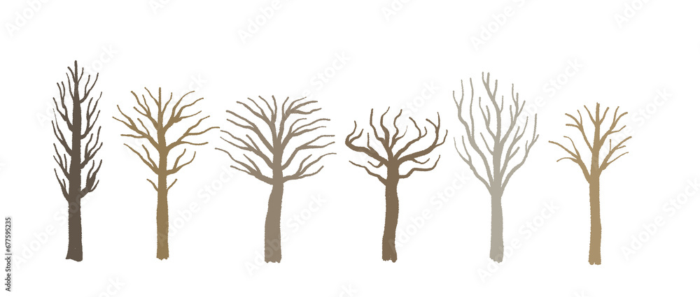 Fototapeta premium Bare tree shape set - PNG tree silhouette illustration collection. Transparent PNG illustration.