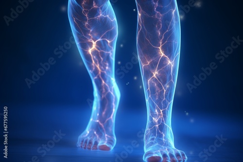 Close-up of leg with varicose veins disease. Glowing image