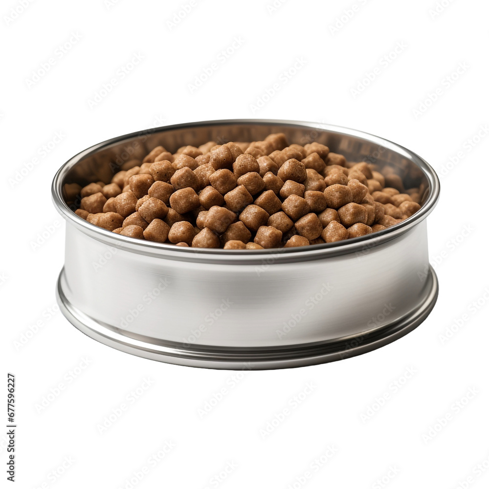 Dog food in steel bowl isolated on transparent background Dog food in steel bowl isolated on transparent background
