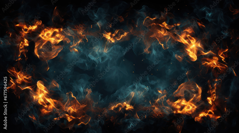 Obraz premium Rectangular burning frame on black background