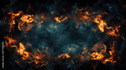 Rectangular burning frame on black background