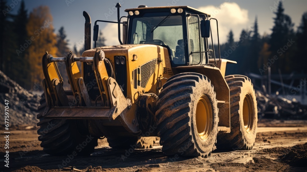 A powerful bulldozer heavy machine in a construction site. A powerful bulldozer heavy machine in a construction site.