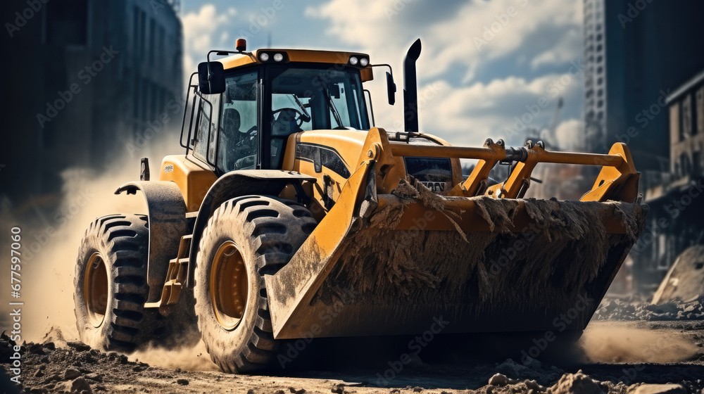 A powerful bulldozer heavy machine in a construction site.
