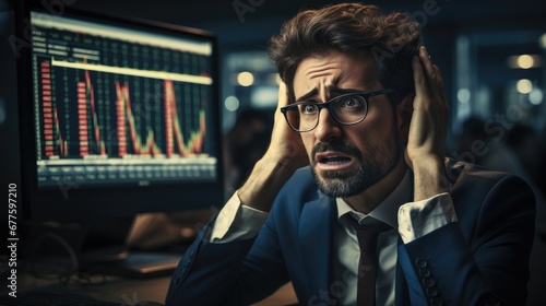 Investor seeing error in his computer and panic. photo