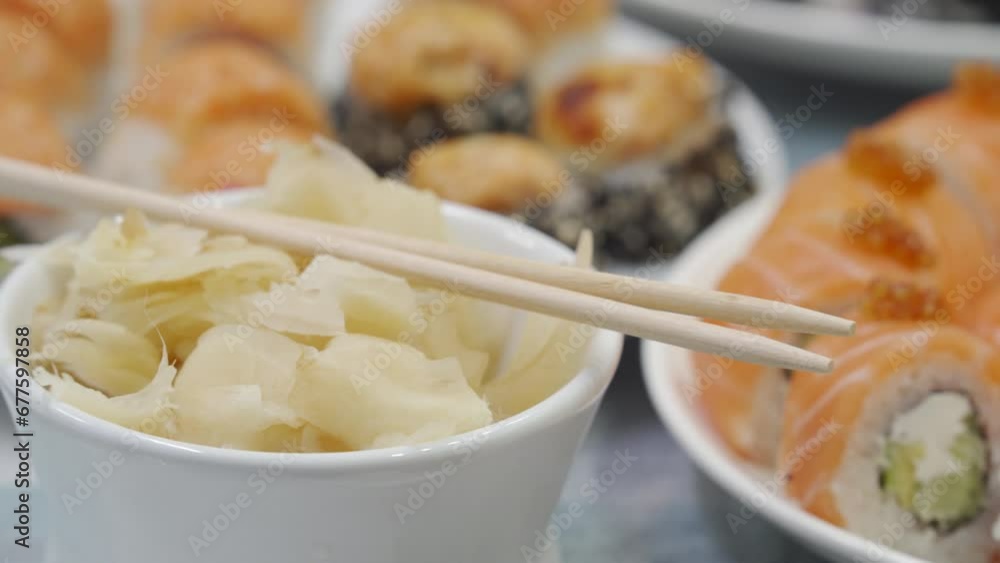 Set of different rolls sushi on a plate, Japanese cuisine close-up Set of different rolls sushi on a plate, Japanese cuisine close-up