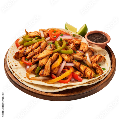 Chicken fajitas, transparent background, isolated image, generative AI