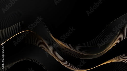 free photos golden yellow luxury lines curves on black background.generative AI