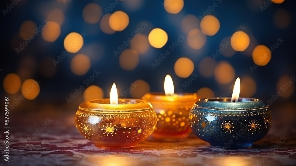 Poster Print free photos Happy Diwali Clay lamps light up during Diwali generative AI 40x22.2 cm