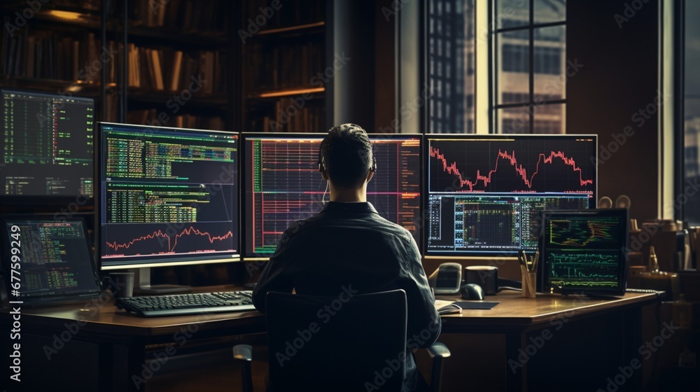 Serious trader conducting online stock transactions Serious trader conducting online stock transactions