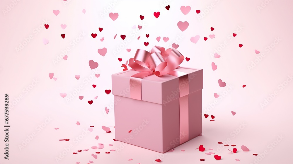 free photo Valentine's day gift box pink ribbon and love paper scattered.on white background.generative AI free photo Valentine's day gift box pink ribbon and love paper scattered.on white background.generative AI