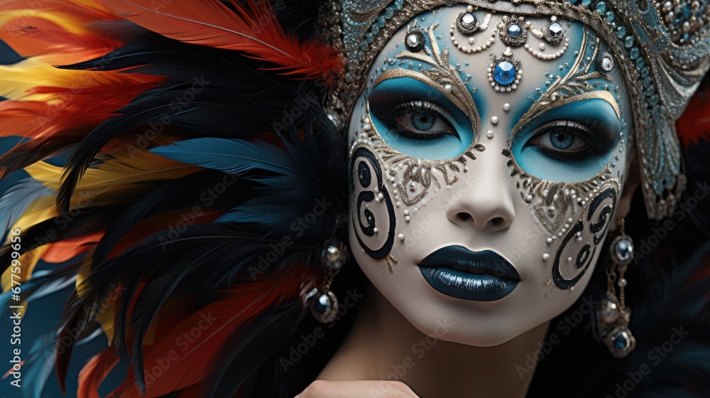 Woman adorned with elaborate and dramatic makeup, Exuding a sense of pride and confidence.