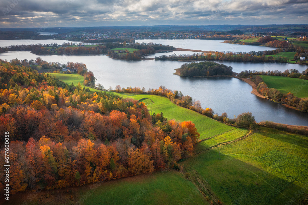 Autumnal landscape of Kashubian lakes and forests, Poland