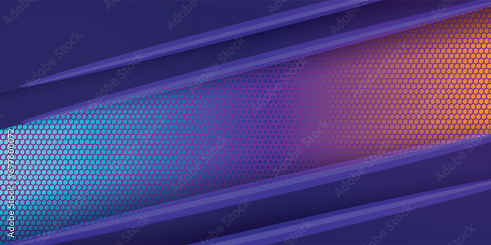 hexagon abstract Dark blue abstract wide horizontal banner with hexagonal carbon fiber grid and orange glowing lines. Technology vector background with golden neon lines. modern blue light hexagon abstract Dark blue abstract wide horizontal banner with hexagonal carbon fiber grid and orange glowing lines. Technology vector background with golden neon lines. modern blue light
