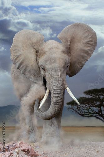 Afrikanische Elefant  Loxodonta africana  Bulle  M  nnchen droht  Afrika