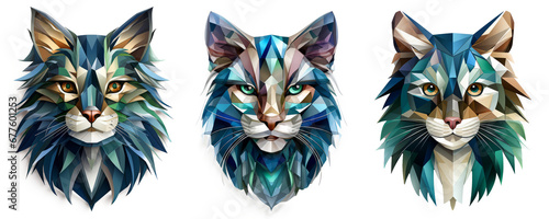 Cat head icon made oflines and facets isometric 3d. Isolated on transparent background