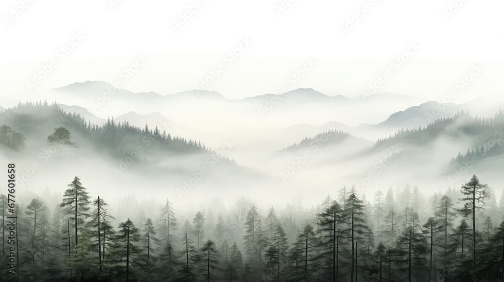summer scene fog panorama fog illustration nature tree, grass clouds, forest sun summer scene fog panorama fog