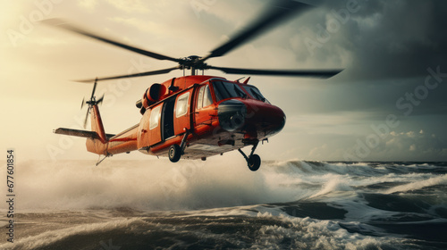 Search and Rescue Helicopter over Rough Sea photo